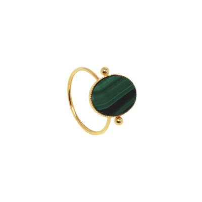 Bague pierre et boule malachite 