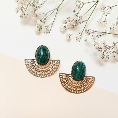 Boucles d'oreilles Aztèque malachite