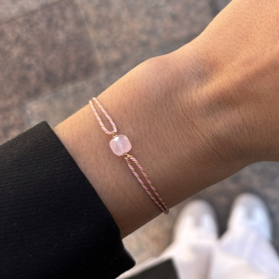 Bracelet Ruban Rose Pêche