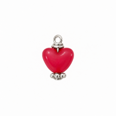 Pendentif cœur Framboise argenté Octobre rose 