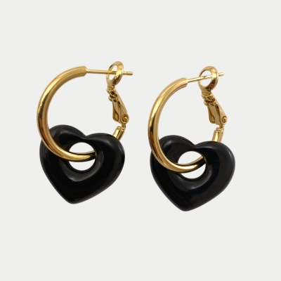 Boucles d'oreilles Baby Heart Noir