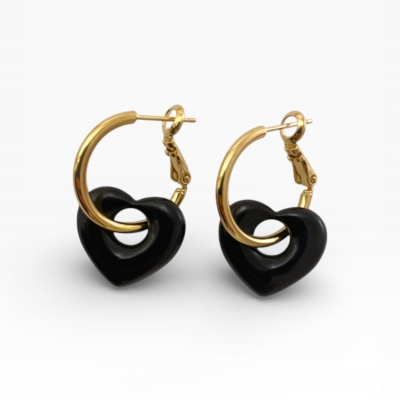 Boucles d'oreilles Baby Heart Noir